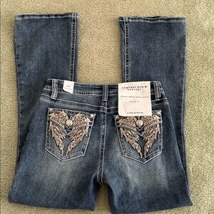 Embellished Boot Cut Jeans with Angel Wing Design size 13